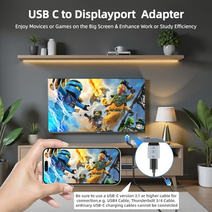 USB C to DisplayPort Adapter with USB C Video Cable, 4K@60Hz Uni-Directional USB C Female to DP Male Adapter, Thunderbolt 4/3 to DP Converter Compatible with i-/Phone 17, Galaxy, MacBok Pro- 1 Pack - size: USB C-03