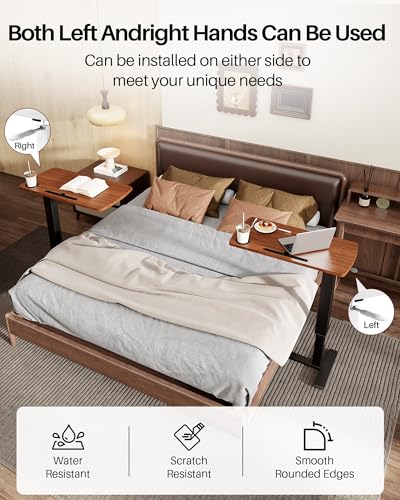 Foldable Overbed Table with Wheels, Pneumatic Adjustable Overbed Bedside Table, Mobile Standing Desk, Hospital Bed Tables Over The Bed, Rolling Laptop Desk with Casters for Home Office - color: Brown