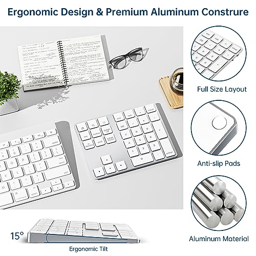 Bluetooth Number Pad, Rechargeable Wireless Numeric Keypad Slim 34-Keys Aluminum Number Keypad External Data Entry Compatible for Laptop - color: Silver, size: Regular 326