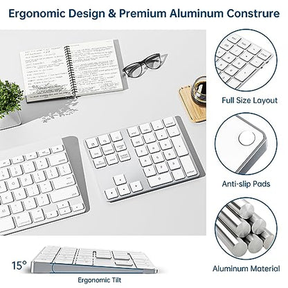 Bluetooth Number Pad, Rechargeable Wireless Numeric Keypad Slim 34-Keys Aluminum Number Keypad External Data Entry Compatible for Laptop - color: Silver, size: Regular 326