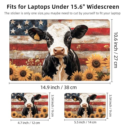 Aesthetic Laptop Skin Cover,12-15.6 Inch Universal Vinyl Sticker Decal,Waterproof Scratch-Resistant Notebook Wrap,Removable Residue-Free Protector,American Cow Sunflowers - color: American Cow Sunflowers