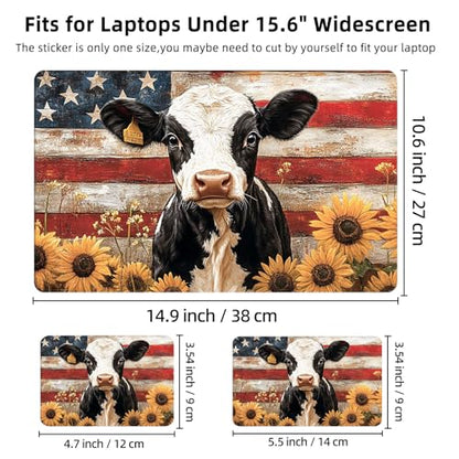 Aesthetic Laptop Skin Cover,12-15.6 Inch Universal Vinyl Sticker Decal,Waterproof Scratch-Resistant Notebook Wrap,Removable Residue-Free Protector,American Cow Sunflowers - color: American Cow Sunflowers