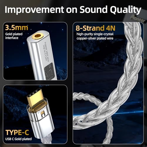 USB C to 3.5mm Audio Adapter Equipped with Dual DAC Chip CX31993&MAX97220, Audio Dongle with HiFi Amplifier, USB C to 3.5mm Headphone Aux Converter & USB A Adapter for Android iPhone iPad PC Mac - color: Silver
