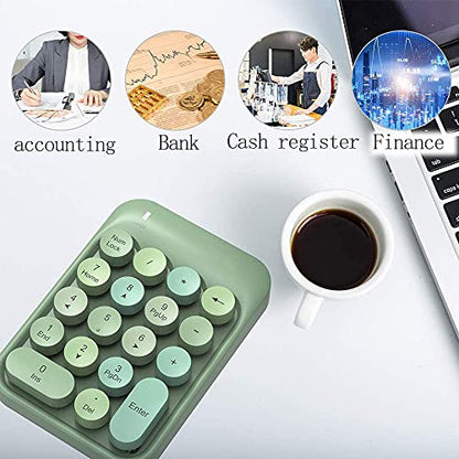 FELICON Wireless Numeric Keypad 18 Keys with 2.4Ghz USB Receiver-Green Mix | Colorful Round Keycap,Mini Portable Silent Number Pad,Financial Accounting Membrane Keyboard Extensions for Laptop Desktop PC - color: Green Mix