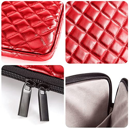 TRIUMPH VISION Puffy Laptop Sleeve Pouch Case Protective Bag Lined Padded | Puffy Laptop Case 11 12 in Quilted Leather Protection Shockproof Cushion Padding Fashion with Pocket Safe Red - color: Red Quilted, size: 11-12 Inch