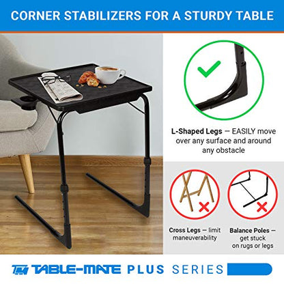 Table-Mate TV Tray Table | Portable Desk Folding Dinner Tray, Couch Table Trays for Eating Snack Food, Portable Laptop Desk, Bed Trays for Eating | Adjustable TV Trays with 3 Angles and Cup Holder - size: 15"D x 21"W x 29"H
