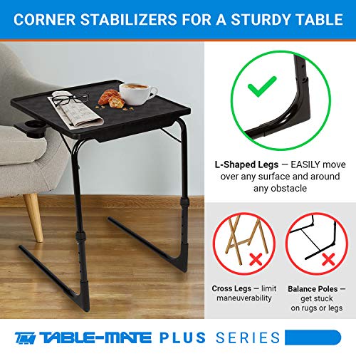 Table-Mate TV Tray Table | Portable Desk Folding Dinner Tray, Couch Table Trays for Eating Snack Food, Portable Laptop Desk, Bed Trays for Eating | Adjustable TV Trays with 3 Angles and Cup Holder - size: 15"D x 21"W x 29"H