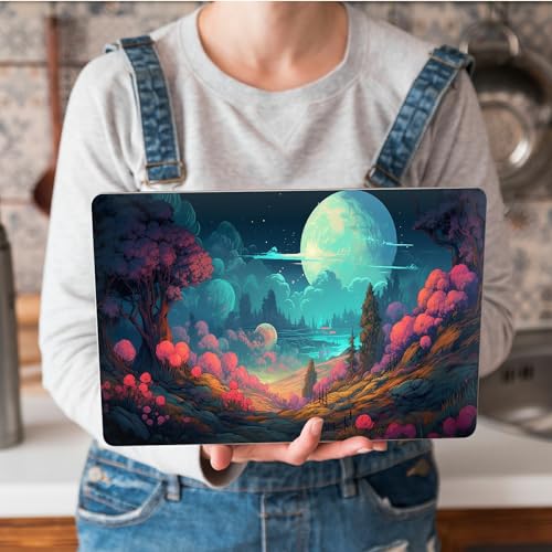 Universal Laptop Skin Sticker with 2 Wrist Pad Skins, Waterproof Scratch Resistant Vinyl Laptop Cover Decal, Cut to Fit for 11–15.6 Inch MacBook HP Dell Lenovo, Fantasy Forest Full Moon - color: Fantasy Forest Full Moon