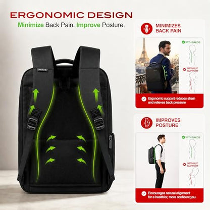 SAKOS Business Backpack for Men & Women, Smart Professional Backpack with USB Charging Port, 15.6 inch Waterproof Laptop Backpack with Microfiber Leather Accents