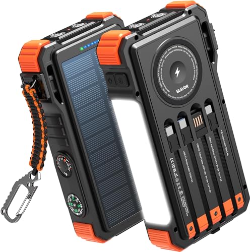 BLAVOR Solar Power Bank 20000mAh Built-in Cables, Wireless Charger for Phones & Apple Watch, 20W Fast Charging Battery Pack with USB C, Flashlight, Solar Charger for iPhone, iPad, iWatch, Samsung - color: Orange