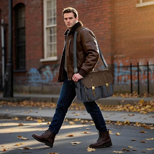 MATEIN Professional Work Bag with USB Port, 15.6 Inch Laptop Messenger Bag | Men Canvas Briefcase, Wet Pocket, RFID Blocking Pocket, Water Resistant, Computer Sachel, Commuting, Brown & Charcoal Grey - color: Brown & Charcoal Grey