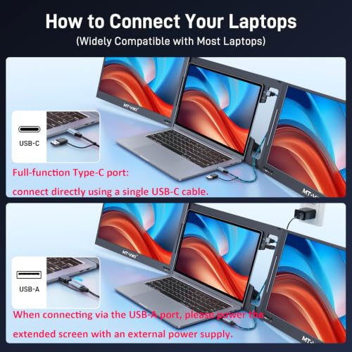 MT-VIKI 15.6 inch Laptop Screen Extender, Potable Monitor for Laptop Only One USB-C Cable Connection, Compatiable with Win/Mac (M1~M5), FHD 1080P, 360° Rotation【Included Carrying Bag】 - size: 15.6"