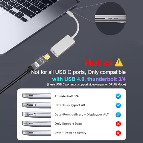 YMY USB C to Mini Displayport Adapter, Type C to Mini DP Converter Compatible with MacBook Pro 2016/2017, Chromebook Pixel, Dell XPS Convert to LED Cinema Display, iMac, Dell Monitor (Silver)