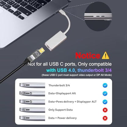 YMY USB C to Mini Displayport Adapter, Type C to Mini DP Converter Compatible with MacBook Pro 2016/2017, Chromebook Pixel, Dell XPS Convert to LED Cinema Display, iMac, Dell Monitor (Silver)