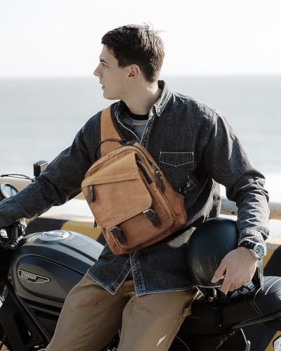 Messenger bag for Men,Small Sling Crossbody Backpack Shoulder Bag for Men Women,canvas Strap Backpack Sling Bag - color: A-khaki