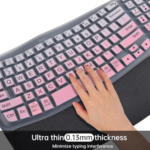 Large Print Keyboard Cover for Logitech Wave Keys MK670 Combo Keyboard Skin, Logitech Wave Keys Wireless Ergonomic Keyboard Cover Protector Skin, Logitechs Waves Key Accessories, Ombre Pink - color: Ombre Pink-Large