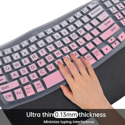 Large Print Keyboard Cover for Logitech Wave Keys MK670 Combo Keyboard Skin, Logitech Wave Keys Wireless Ergonomic Keyboard Cover Protector Skin, Logitechs Waves Key Accessories, Ombre Pink - color: Ombre Pink-Large