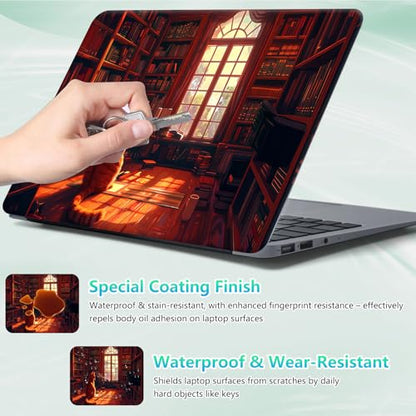 Laptop Skin Sticker Decal 12"-15.6" Universal Laptop/Notebook/Netbook Vinyl - Waterproof Scratch Resistant,Fits HP Dell Lenovo MacBook,2 Free Wrist Pads,Easy Apply & Remove,Cat Bookshelf Red - color: Cat Bookshelf Red