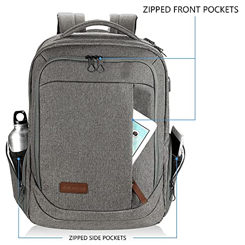 KROSER Laptop Backpack Computer Backpack 17.3 Inch for Men/Women-Grey | Laptop with USB Charging Port Water-Repellent Travel Large Backpack Casual Daypack Business/College - color: A-grey-17.3"