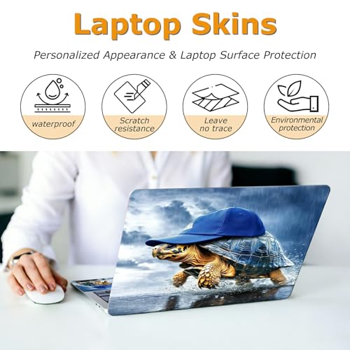 Universal Laptop Skin Sticker with 2 Wrist Pad Decals, 3-Piece Removable Vinyl Laptop Cover, Turtle Blue Hat Waterproof Anti-Scratch, Easy-Trim Fit for 13.3" 14" 15.6" Laptops - color: Turtle Blue Hat