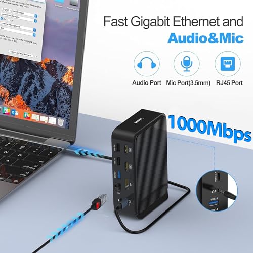 USB C Docking Station,16-in-1 Triple Display Universal Laptop Docking Station with Dual 4K HDMI/DP, 6XUSB-A,USB-C(10Gbps), RJ45, Audio,100W PD, SD/TF for Window,Mac OS