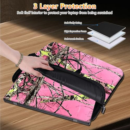 10 inch Laptop Sleeve with Laptop Skin Sticker Set – Slim Protective Case with Smooth Zipper, Lightweight Tablet & Notebook Sleeve for Travel & Daily Carry, Pink Camo Tree - color: Pink Camo Tree, size: 10 inch