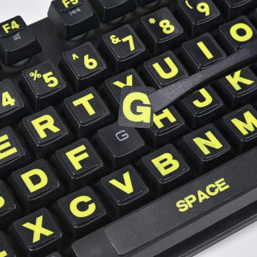 2PCS English Keyboard Stickers, Large Letters Full Set Keyboard Letter Replacement Stickers for Laptop PC Computer, Matte English Keyboard Alphabet Sticker Black Background with Yellow Lettering - color: English-balck/Green-full Set
