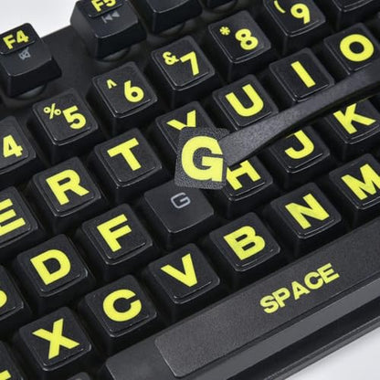 2PCS English Keyboard Stickers, Large Letters Full Set Keyboard Letter Replacement Stickers for Laptop PC Computer, Matte English Keyboard Alphabet Sticker Black Background with Yellow Lettering - color: English-balck/Green-full Set
