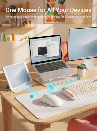 RAPIQUE Wireless Mouse, Dual Bluetooth & 2.4G, White | Multi-Device for 3 Devices, USB-C Rechargeable, Quiet Click, 4 DPI Levels up to 3200, Ergonomic Right-Hand for MacBook, PC - color: White