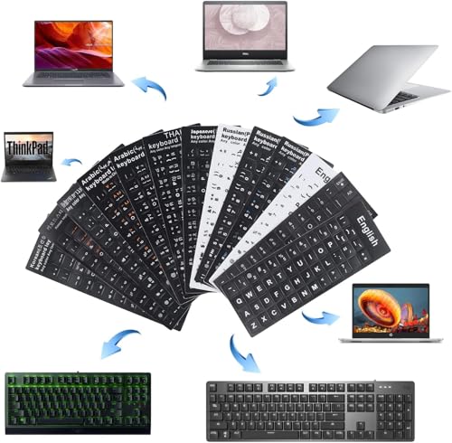 3 Pack Universal Russian Keyboard Stickers (6-in-1), Cyrillic Keyboard Letter Replacement Sticker, Black Background with White Lettering for Computer Laptop Notebook Desktop (Russian) - color: Russian