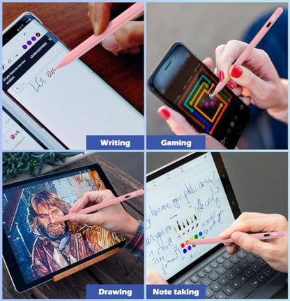 MoKo Stylus Pens for Touch Screens, Fast Charge Stylus Pen for Apple iPad/iPhone/Samsung/Lenovo/iOS/Android Tablets&Smart Phone Universal Stylus Capacitive Screen Pencil with Power Display, Pink - color: Pink