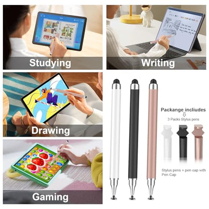 3 in 1 Stylus Pen for Touchscreen,iPad,iPhone,Stylus Pens | LAPOCOVER Stylus Pens,High Precision & Sensitivity, Compatible for iPad/Android Tablets, Laptop and Touchscreens - color: Black/White/Rose Gold