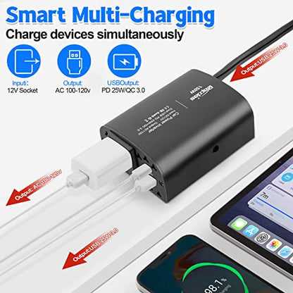 150W Car Power Inverter DC 12V to 110V AC Car Adapter for Plug Outlet with PD 25W &QC3.0 USB Ports Car Charger Adapter