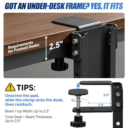 TooCust Adjustable Under Desk PC Mount, Heavy Duty No Drilling Clamp Mount on Desk Fits Most PC Tower 14.5”-22.4” (H) , Thickened & Ultra Strong CPU Holder for Standing Desk & Home Office, Black - color: Black