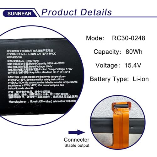 80Wh RC30-0248 Battery for Razer Blade Advanced 15 2018 2019 2020 2021 | 15.4V 5029mAh; 4ICP4/55/162 Battery Replacement for Razer Blade RZ09-0367 RZ09-0330 RZ09-03018 RZ09-0301 RTX 2070 3080 - size: 15.00*4.45*1.30 inches RC30-0248