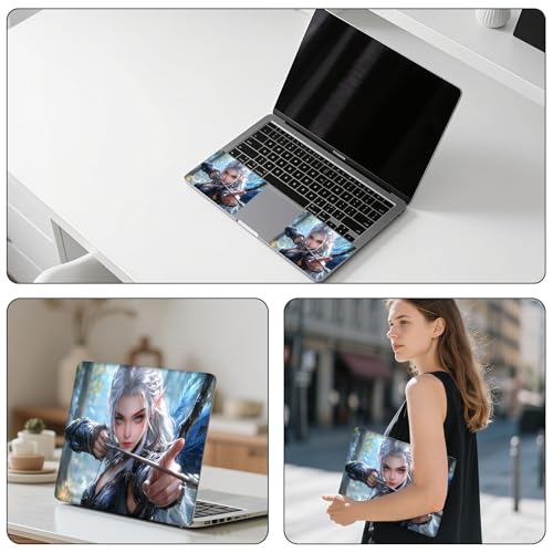 Aesthetic Laptop Skin Sticker, Silver Haired Elf Archer in Forest Waterproof Vinyl Laptop Decal, Removable Bubble Free, Reusable Protective Cover for 13 14 15 15.6 Inch - color: Silver Haired Elf Archer in Forest