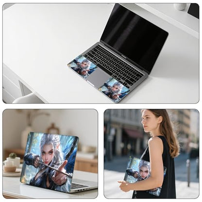 Aesthetic Laptop Skin Sticker, Silver Haired Elf Archer in Forest Waterproof Vinyl Laptop Decal, Removable Bubble Free, Reusable Protective Cover for 13 14 15 15.6 Inch - color: Silver Haired Elf Archer in Forest