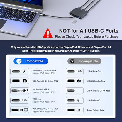 USB C to 3 HDMI Adapter with PD 100W/USB3.0, 4K@60Hz 3 Way HDMI Splitter Extended Display for 3 Monitors, Triple Monitor Docking Station for Dell/HP/Mac Laptop, SST/MST USBC Hub for Multiple Monitors