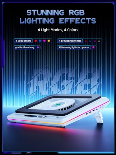 llano V12 RGB Laptop Cooling Pad, Gaming Laptop Cooler | 5.5 Inch Turbofan, Airtight Pressure Chamber, Fast Cooling Laptop 15.6-19in, Adjustable Speed, Touch Control, White (RGB) - color: White RGB