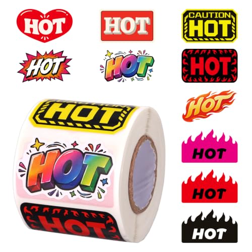 500pcs Rave Hot Stickers, HOT Theme Stickers (10 Styles) | Bold Flamed Shaped Stickers Labels for Rave Music Festivals Home Party & Food Labeling Restaurant Stores Supplies