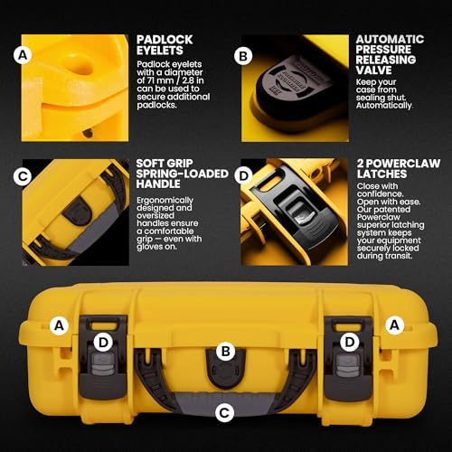 NANUK 910 Hard Case with Customizable Cubed Foam, IP67 Waterproof, Dustproof and Impact Resistant, 14.3” x 11.1” x 4.7”, Rugged Construction for Ultimate Protection, Made in Canada - Yellow - color: Yellow, style: Cubed Foam