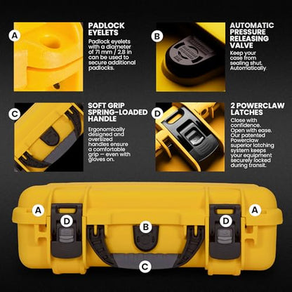 NANUK 910 Hard Case with Customizable Cubed Foam, IP67 Waterproof, Dustproof and Impact Resistant, 14.3” x 11.1” x 4.7”, Rugged Construction for Ultimate Protection, Made in Canada - Yellow - color: Yellow, style: Cubed Foam
