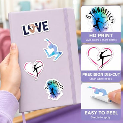 DETICKERS Gymnastics Stickers for Girls Teen Gymnasts 55 PCS Waterproof Vinyl Sports Stickers Gifts - style: Gymnastics