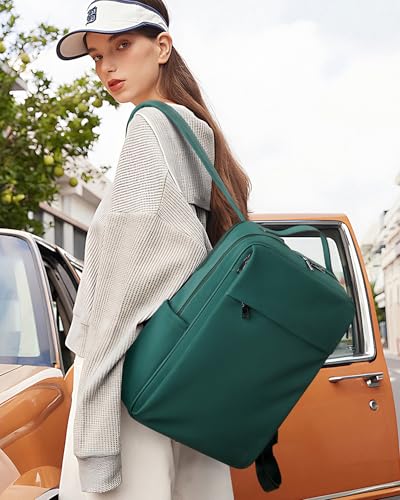 MASINTOR 15.6 inch PU Leather Laptop Backpack Purse for Women | College Laptop Backpack, Spacious Main Compartment, Luggage Strap & Padded Sleeve, Ideal for Campus, Commute & Travel - color: Retro Green
