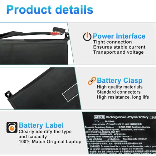 WF04XL M90073-005 Battery Replacement for Hp Spectre 13 X360 13-ae000 13-ae049ng 13-ae040ng 13-ae006no 13-ae001ng Series WFO4XL HSTNN-OB2Y TPN-IB0O M89926-1D1 M89926-AC1 - size: 10.63*3.94*0.24inch WF04XL