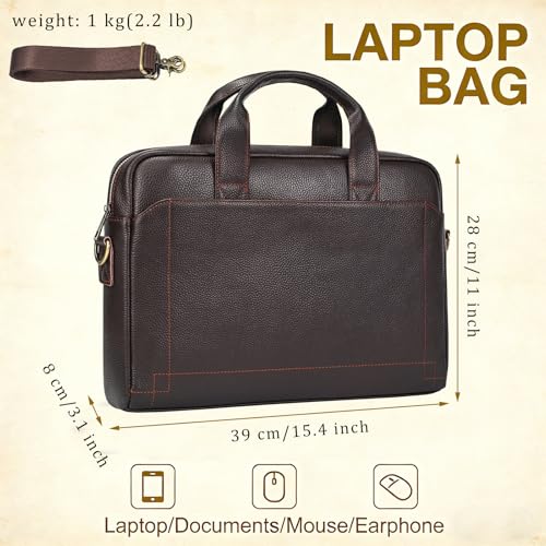 Leather Laptop Bag for Men Briefcase Fits 15.6 Inch Notebook Portable Shoulder Messenger Crossbody Bag for Travel Office - color: 15coffee