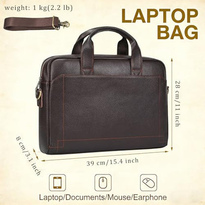Leather Laptop Bag for Men Briefcase Fits 15.6 Inch Notebook Portable Shoulder Messenger Crossbody Bag for Travel Office - color: 15coffee