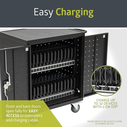 Pearington 30 Device Mobile Charging/Storage Cart for iPads, Tablets, Laptop, and Chromebook, Up to 13-inch Screen Size, Classroom Locking Charging Station - size: w/Cord Management