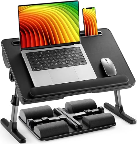 HUANUO Laptop Bed Desk, Laptop Tray Computer Lap Desk for Bed Couch Sofa Floor, Bed Tray for Working, Eating, Foldable Lap Stand Table with Height Adjustment & 35° Adjustable Tilt Angle, HNLD19 - color: Black