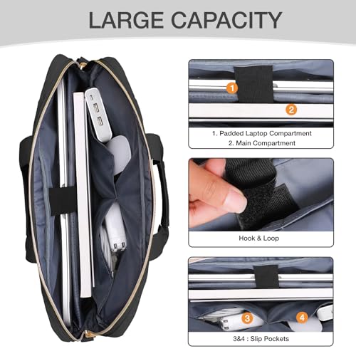 MOSISO 17-17.3 inch Laptop Bag, Laptop Briefcase Messenger | Compatible with Dell, HP, Lenovo, Asus, Acer, Square Quilted Computer Bag Work Office Business with 3 Pockets&Strap, Black - color: Black, size: 17.3 inch